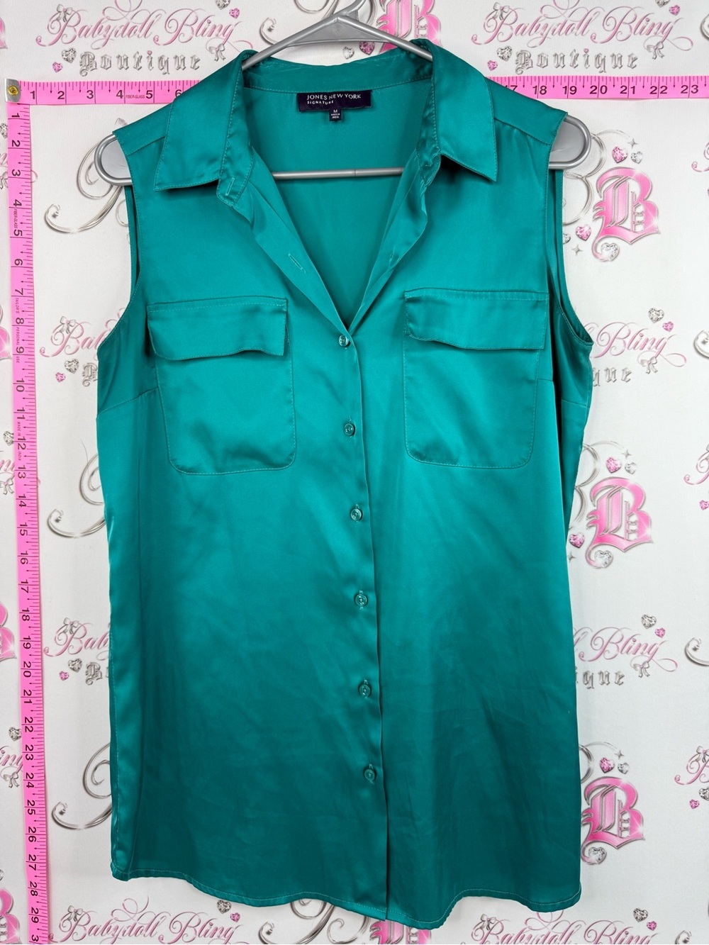 Jones New York tank top blouse blue green Teal Sleeveless Button-Down Shirt